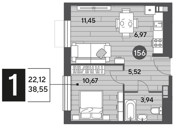 Продажа 1-комнатной квартиры 38,5 м², 9/10 этаж