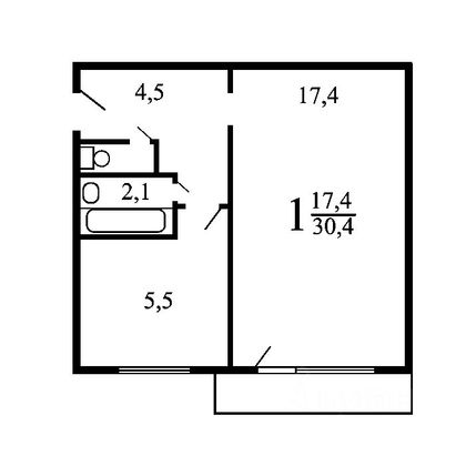 Продажа 1-комнатной квартиры 31,7 м², 4/5 этаж