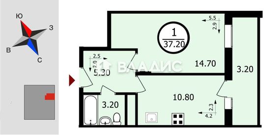Продажа 1-комнатной квартиры 37,2 м², 17/18 этаж