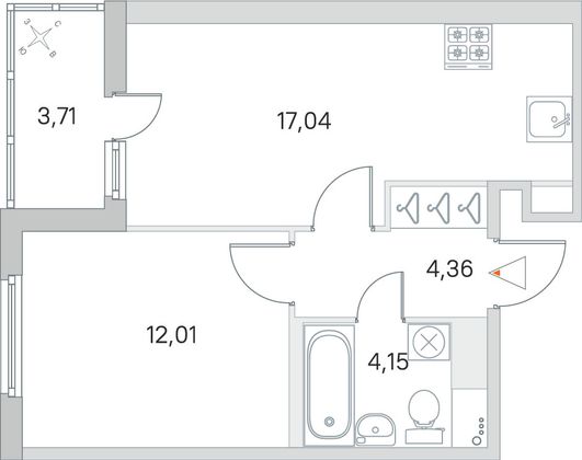 Продажа 1-комнатной квартиры 39,4 м², 6/8 этаж