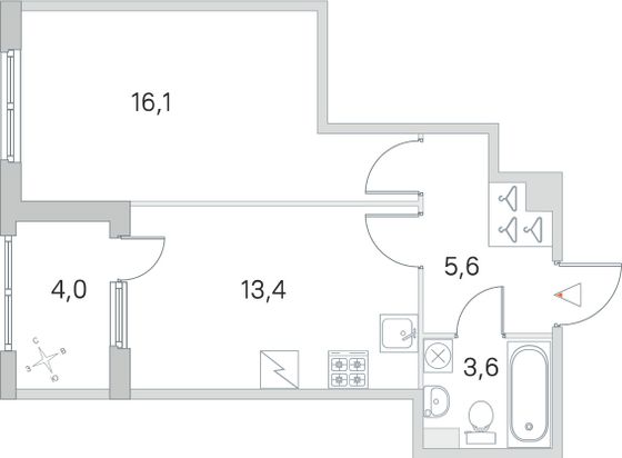 Продажа 1-комнатной квартиры 40,7 м², 1/5 этаж