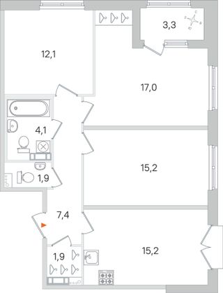 Продажа 3-комнатной квартиры 76,4 м², 2/4 этаж