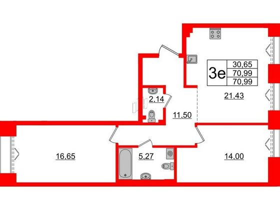 Продажа 2-комнатной квартиры 71 м², 3/5 этаж