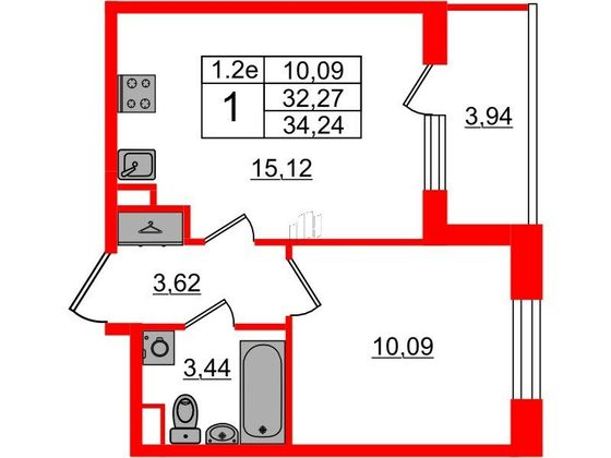 Продажа 1-комнатной квартиры 32,3 м², 2/5 этаж