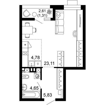 39,7 м², 1-комн. квартира, 1/10 этаж