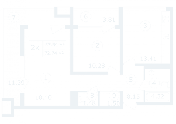 Продажа 2-комнатной квартиры 72,7 м², 7/12 этаж