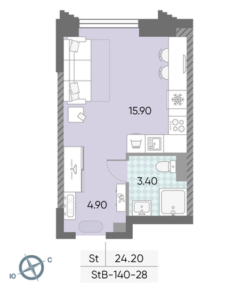 Продажа квартиры-студии 24,2 м², 28/58 этаж