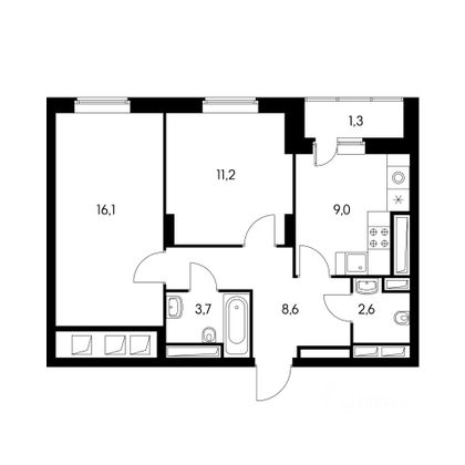 Продажа 2-комнатной квартиры 52,3 м², 10/30 этаж