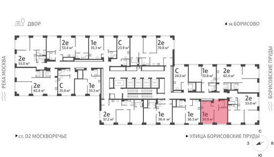 Продажа 1-комнатной квартиры 34,9 м², 29/52 этаж