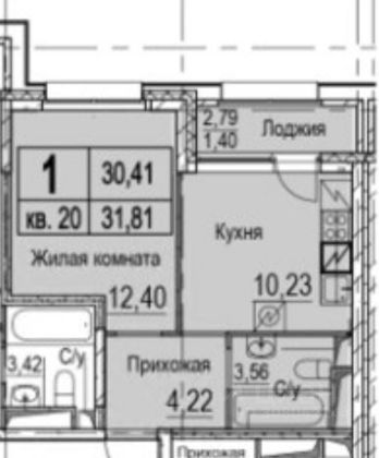 Продажа 1-комнатной квартиры 31,8 м², 3/24 этаж