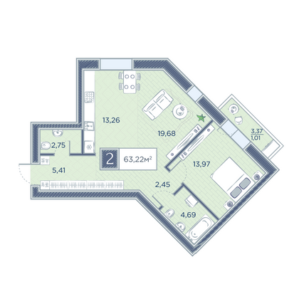 Продажа 2-комнатной квартиры 63,2 м², 3/8 этаж