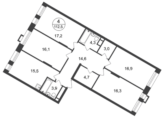 112,5 м², 4-комн. квартира, 16/20 этаж