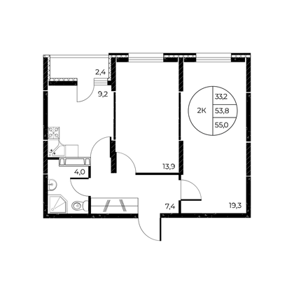 Продажа 2-комнатной квартиры 55 м², 25/25 этаж