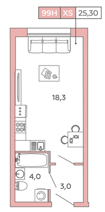 Продажа квартиры-студии 25,3 м², 2/12 этаж