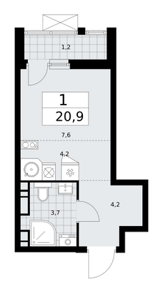 20,9 м², 1-комн. квартира, 9/18 этаж