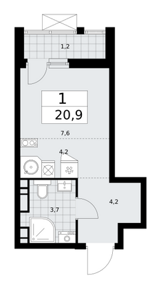 20,9 м², 1-комн. квартира, 7/18 этаж