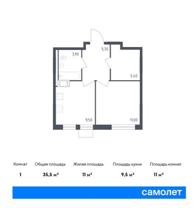 35,5 м², 1-комн. квартира, 7/8 этаж