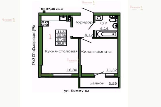 Аренда 1-комнатной квартиры 36 м², 3/5 этаж