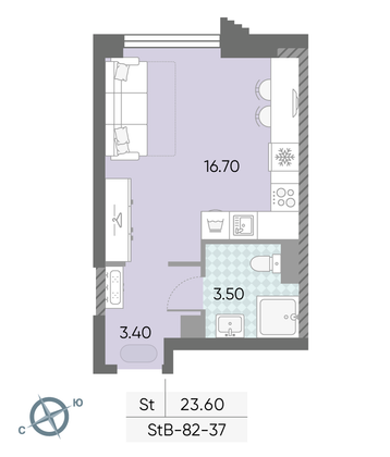 Продажа квартиры-студии 23,6 м², 37/58 этаж