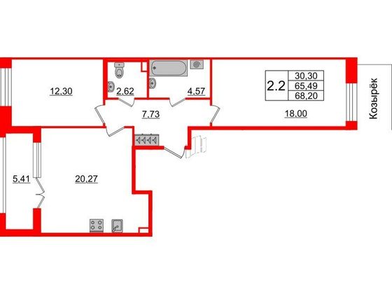 Продажа 2-комнатной квартиры 65,5 м², 2/12 этаж