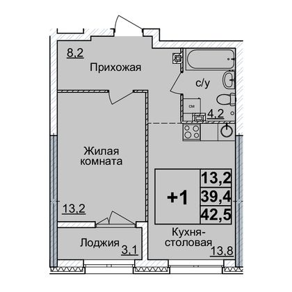 42 м², 1-комн. квартира, 3/24 этаж