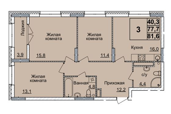 Продажа 3-комнатной квартиры 81 м², 20/24 этаж