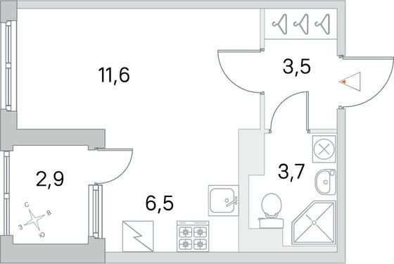 Продажа квартиры-студии 26,8 м², 4/5 этаж