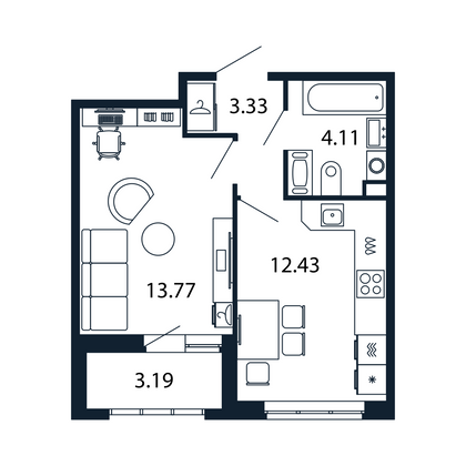 Продажа 1-комнатной квартиры 33,2 м², 4/13 этаж