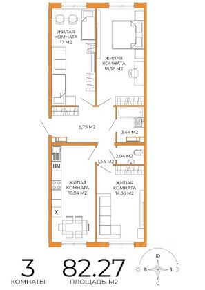 Продажа 3-комнатной квартиры 82,3 м², 3/18 этаж