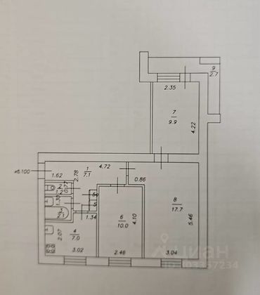 Продажа 3-комнатной квартиры 55 м², 2/9 этаж