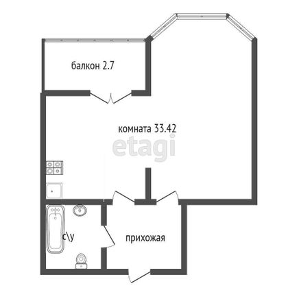 Продажа 1-комнатной квартиры 33,4 м², 9/14 этаж