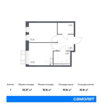 32,4 м², 1-комн. квартира, 3/9 этаж