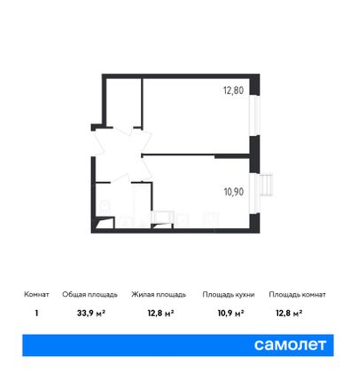 Продажа 1-комнатной квартиры 33,9 м², 7/23 этаж