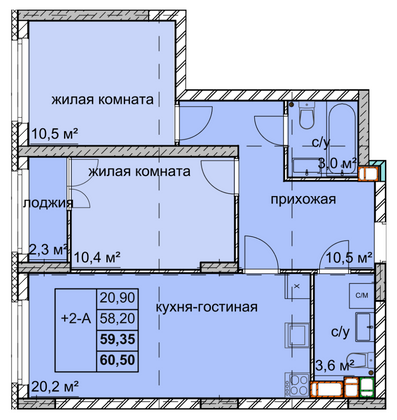 Продажа 2-комнатной квартиры 59,3 м², 5/15 этаж