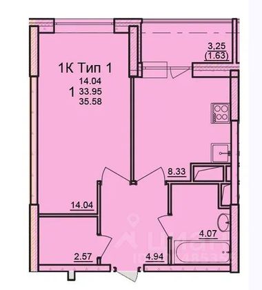 Продажа 1-комнатной квартиры 36 м², 13/17 этаж