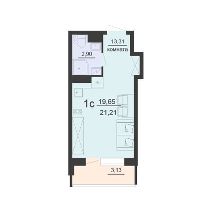 Продажа 1-комнатной квартиры 21,2 м², 15/20 этаж