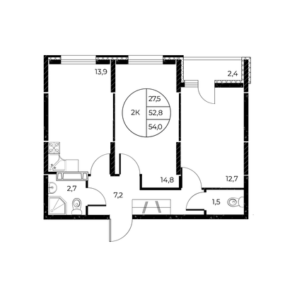 Продажа 2-комнатной квартиры 54 м², 25/25 этаж