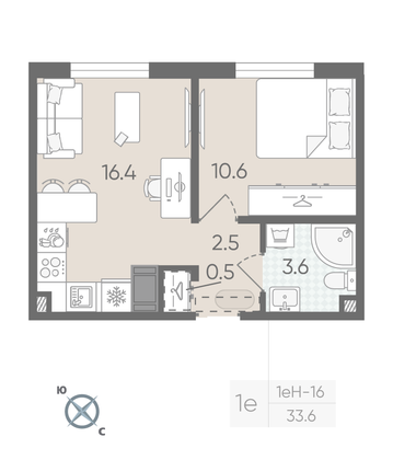 Продажа 1-комнатной квартиры 33,6 м², 7/22 этаж
