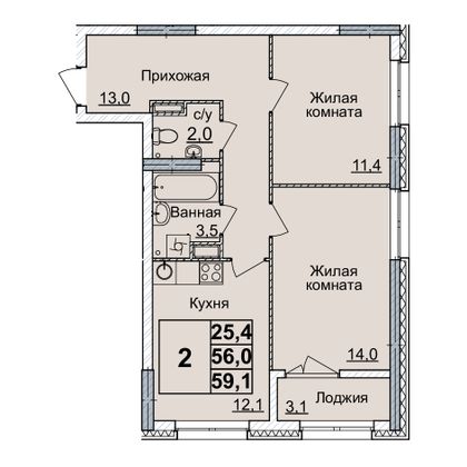 Продажа 2-комнатной квартиры 59 м², 8/24 этаж