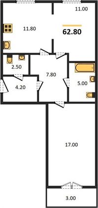 Продажа 2-комнатной квартиры 62,8 м², 4/4 этаж