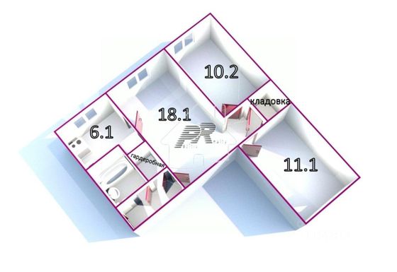 Продажа 3-комнатной квартиры 53,2 м², 2/4 этаж