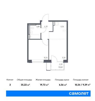 35,2 м², 1-комн. квартира, 4/12 этаж