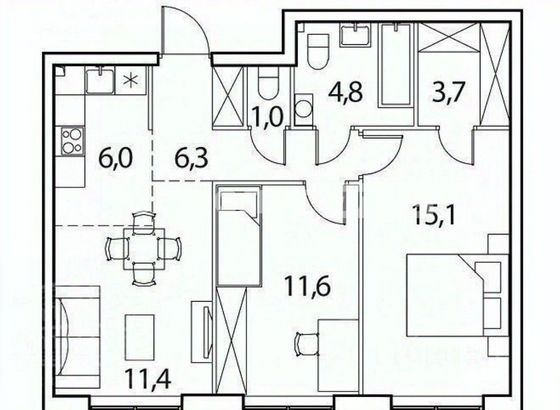 Продажа 2-комнатной квартиры 59,9 м², 11/18 этаж