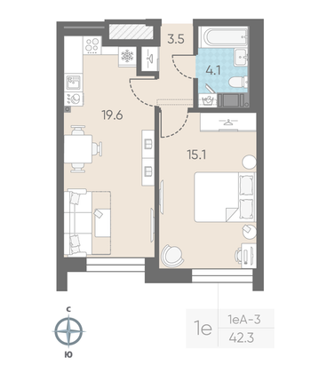 Продажа 1-комнатной квартиры 42,3 м², 5/11 этаж