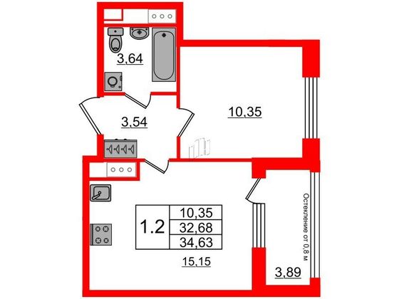Продажа 1-комнатной квартиры 32,7 м², 3/7 этаж