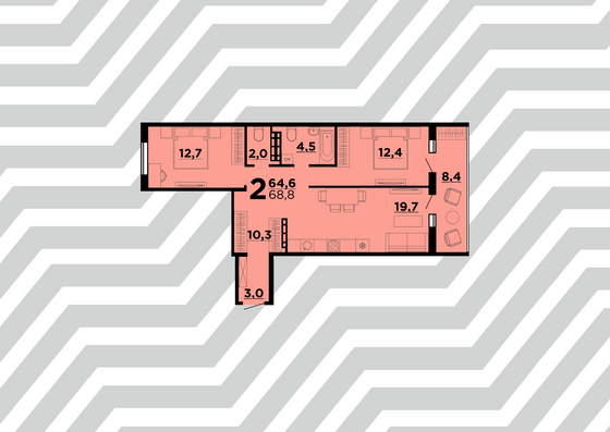 Продажа 2-комнатной квартиры 68,8 м², 1/10 этаж