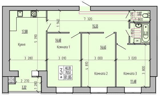 Продажа 3-комнатной квартиры 81,8 м², 3/10 этаж