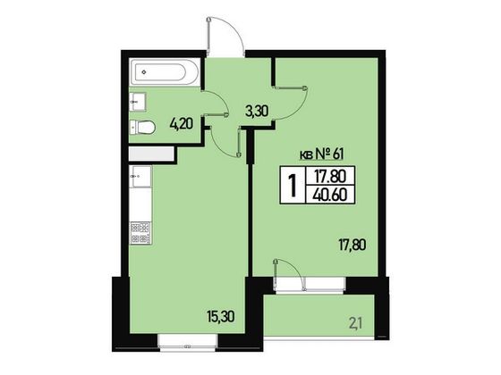 Продажа 1-комнатной квартиры 40,6 м², 2/3 этаж