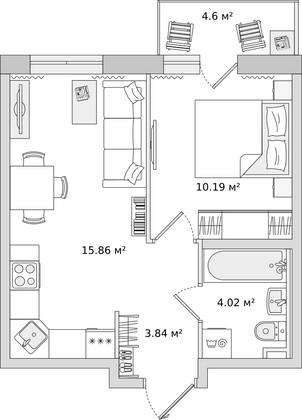 33,1 м², 1-комн. квартира, 16/17 этаж