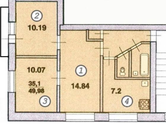 Продажа 3-комнатной квартиры 52 м², 5/5 этаж